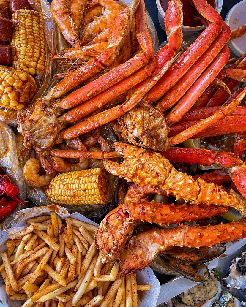 Fresh Cajun seafood boil with crab, shrimp and corn at Corn N' Crab, Canoga Park